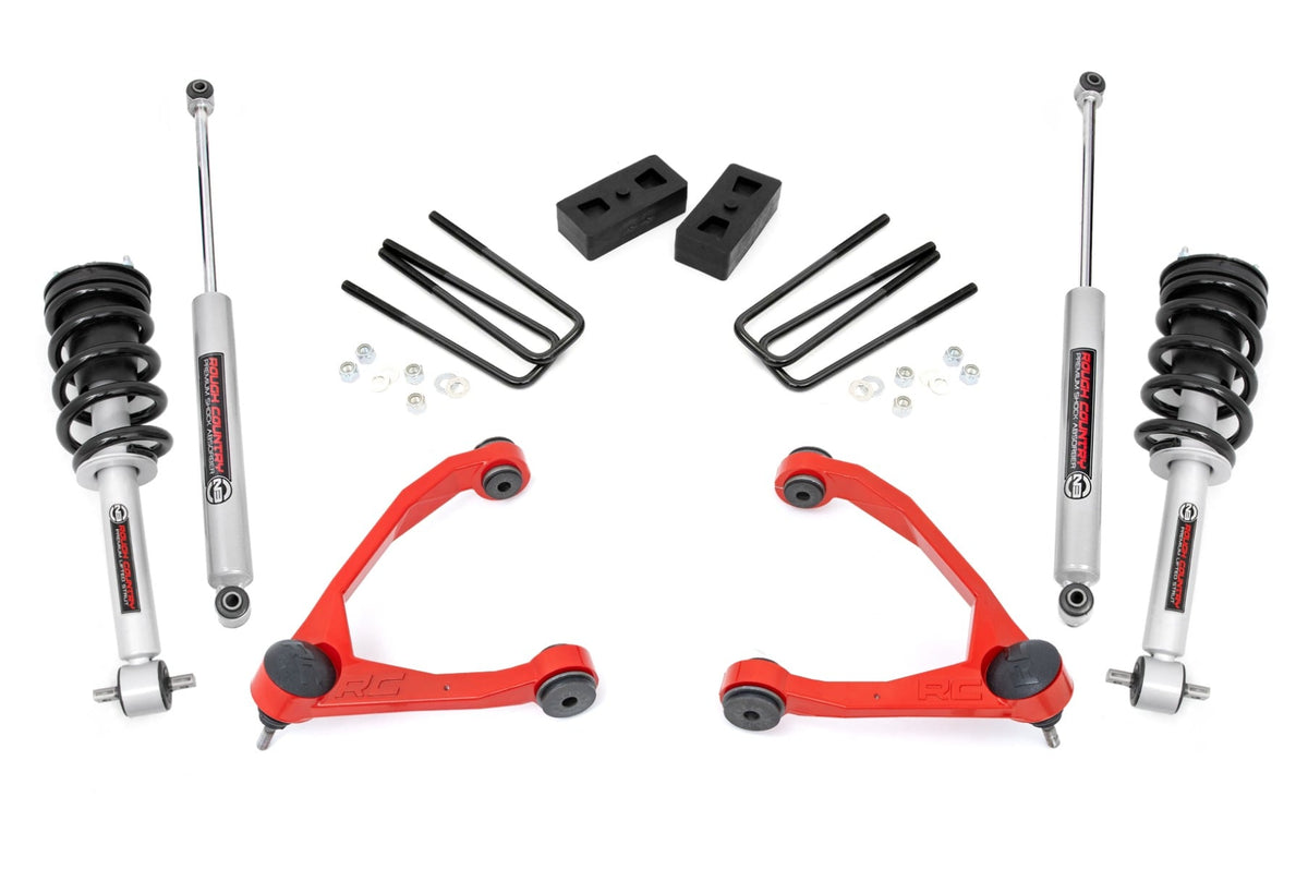 3.5 Inch Lift Kit Cast Steel N3 Strut Red Silverado/Sierra 1500 (07-13) Rough Country