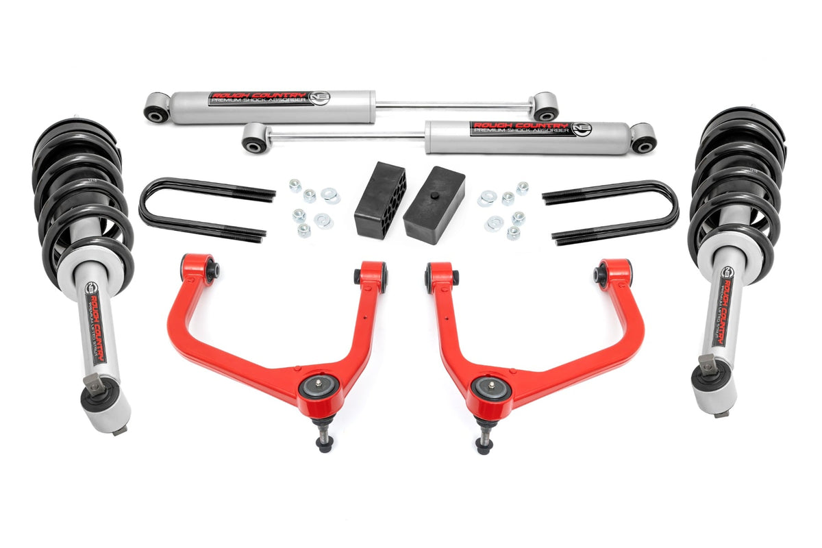 3.5 Inch Lift Kit Mono Leaf Rear N3 Struts Red GMC Sierra 1500 (25-26) Rough Country