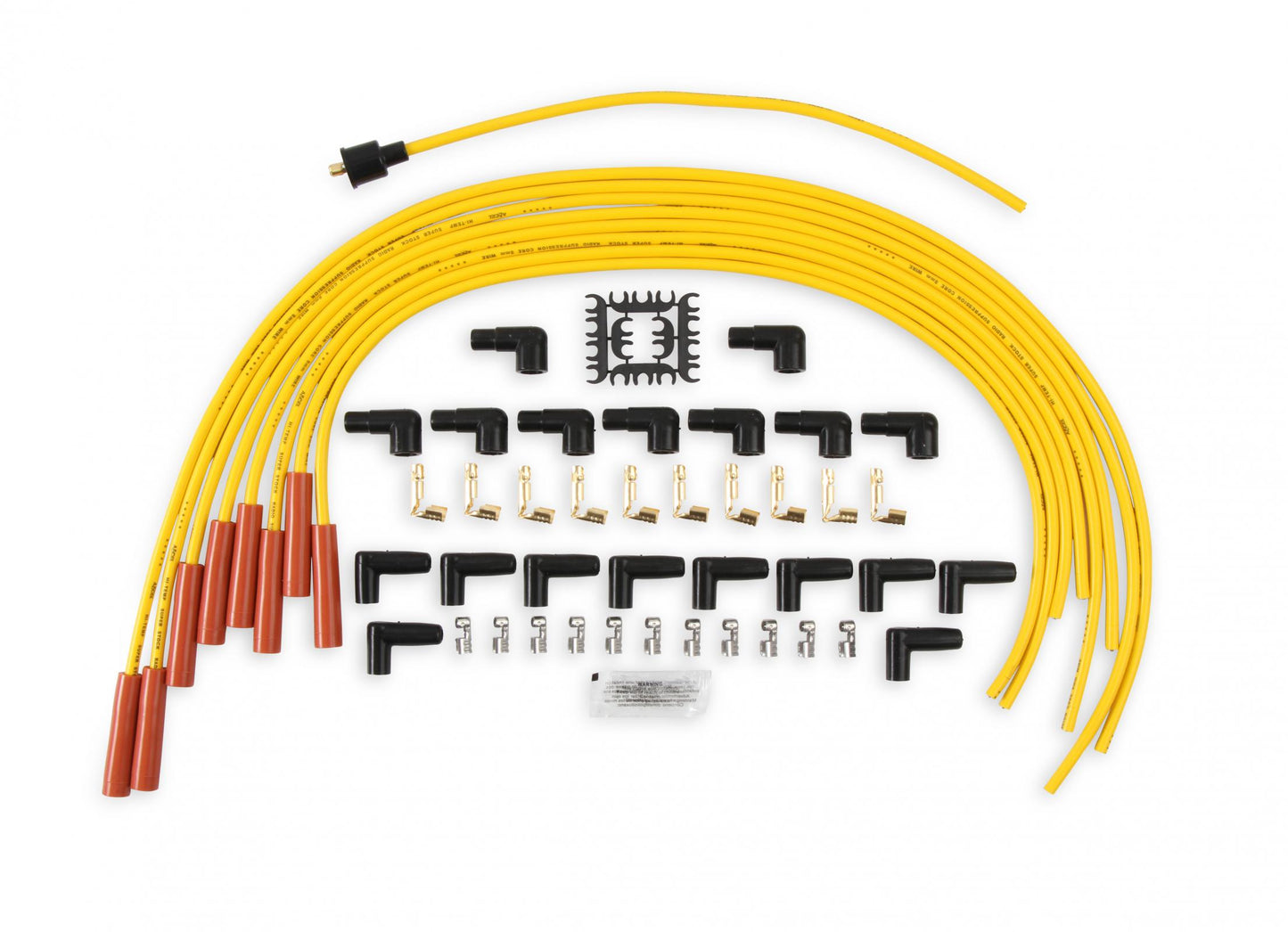 Spark Plug Wire Set 8MM Yellow With Orange Straight Boots 4040 8MM Universal Fit Super Stock Spark Plug Wire Sets Feature A Spiral Core And A Yellow Silicone Jacket ACCEL
