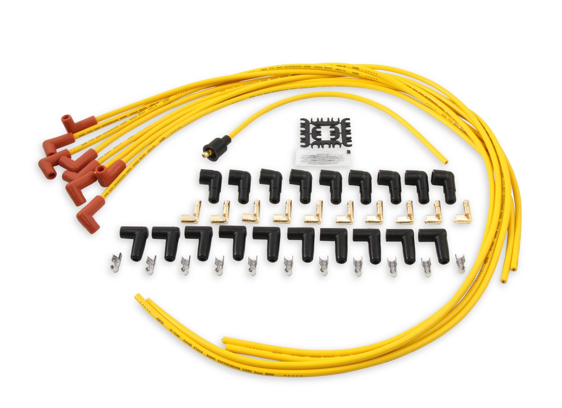 Spark Plug Wire Set 8MM Yellow With Orange 90 Deg Boots 4041 8MM Universal Fit Super Stock Spark Plug Wires Feature A Spiral Core And Yellow Silicone Jacket ACCEL