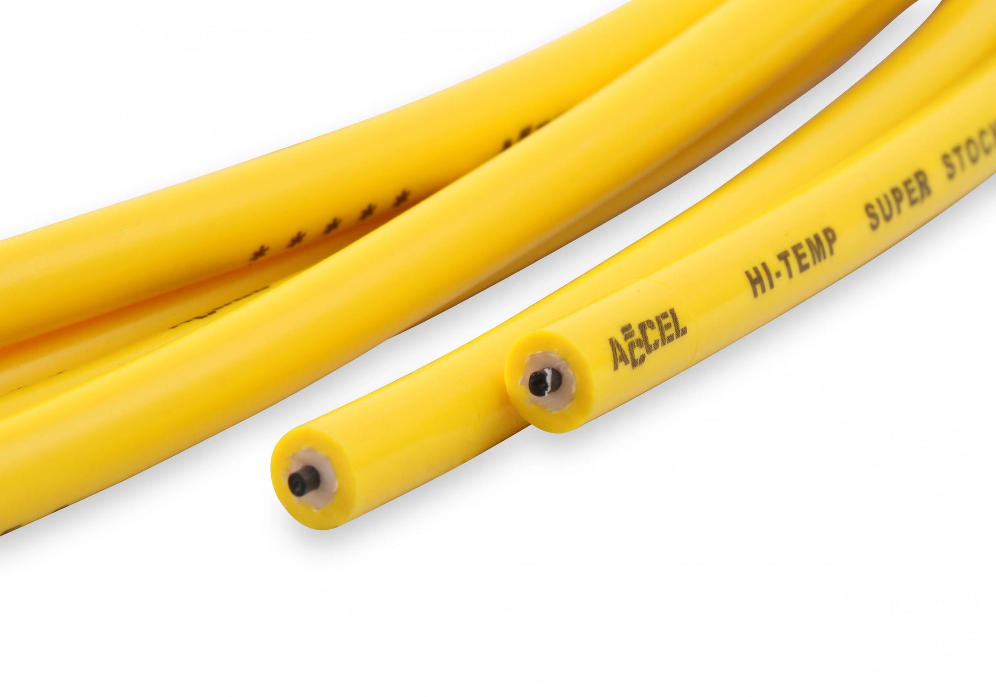 Spark Plug Wire Set 8MM Yellow With Orange 90 Deg Boots 4041 8MM Universal Fit Super Stock Spark Plug Wires Feature A Spiral Core And Yellow Silicone Jacket ACCEL