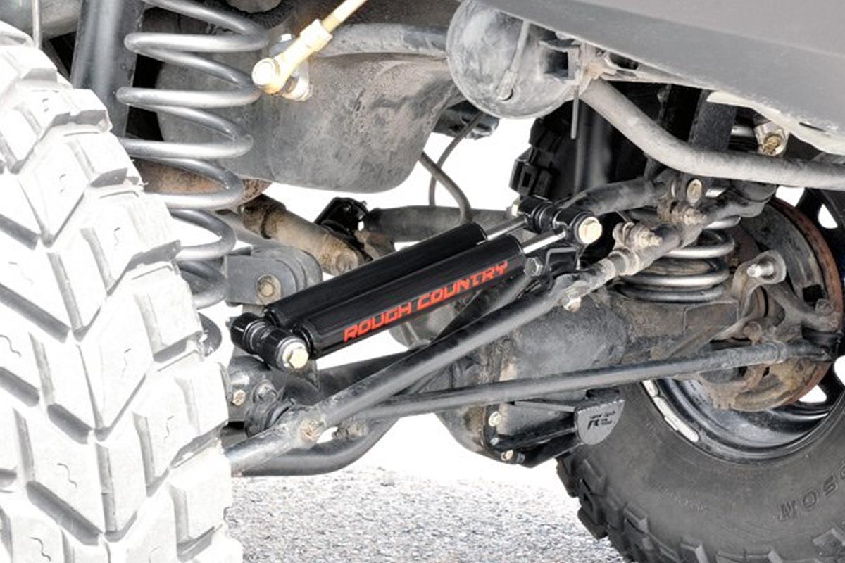 Jeep Dual Steering Stabilizer 97-06 Wrangler TJ 86-92 Comanche MJ 84-01 Cherokee XJ Rough Country