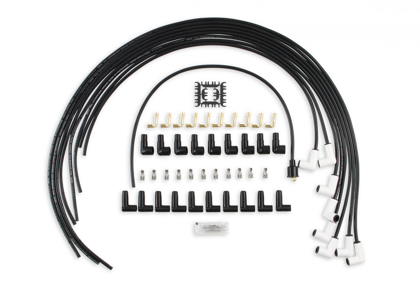 Spark Plug Wire Set Universal 90 Deg White Ceramic Boots 9001C, Spark Plug Wires, Pro Fit Ceramic, Spiral Core, 8Mm, Black, Set ACCEL
