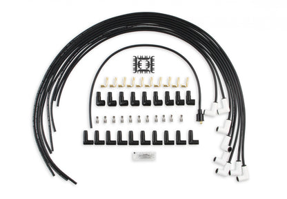 Spark Plug Wire Set Universal 90 Deg White Ceramic Boots 9001C, Spark Plug Wires, Pro Fit Ceramic, Spiral Core, 8Mm, Black, Set ACCEL