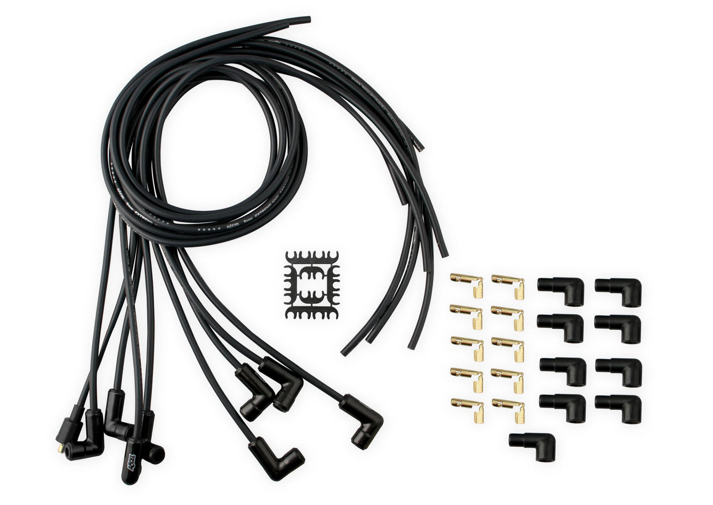 Spark Plug Wire Set Universal 90 Deg Black Ceramic Boots 9001Ck, Spark Plug Wires, Pro Fit Ceramic, Spiral Core, 8Mm, Black, Set ACCEL