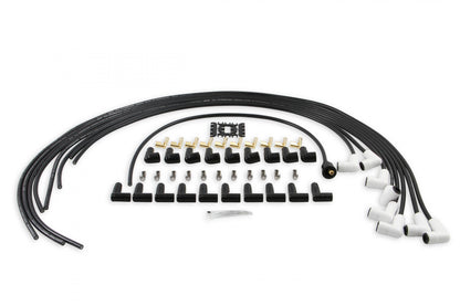 Spark Plug Wire Set Universal 90 Deg White Ceramic Boots 9001C, Spark Plug Wires, Pro Fit Ceramic, Spiral Core, 8Mm, Black, Set ACCEL