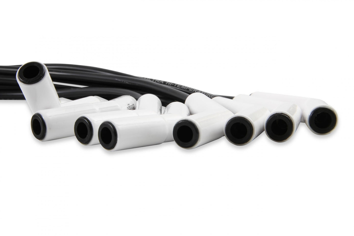 Spark Plug Wire Set Universal 135 Deg White Ceramic Boots 9002C, Spark Plug Wires, Pro Fit Ceramic, Spiral Core, 8Mm, Black, Set ACCEL