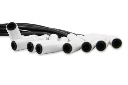 Spark Plug Wire Set Universal 135 Deg White Ceramic Boots 9002C, Spark Plug Wires, Pro Fit Ceramic, Spiral Core, 8Mm, Black, Set ACCEL
